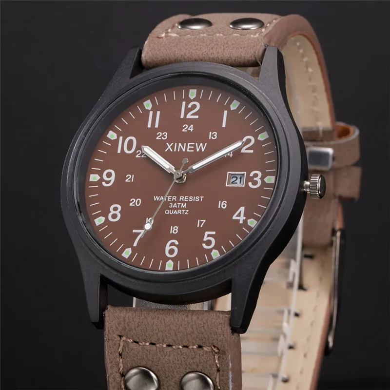 1pc / lot XINEW Brand Watches For Men Fashion Leather Band Sports Military Date Quartz Watch Erkek Barato Saat Reloj Hombre 2024