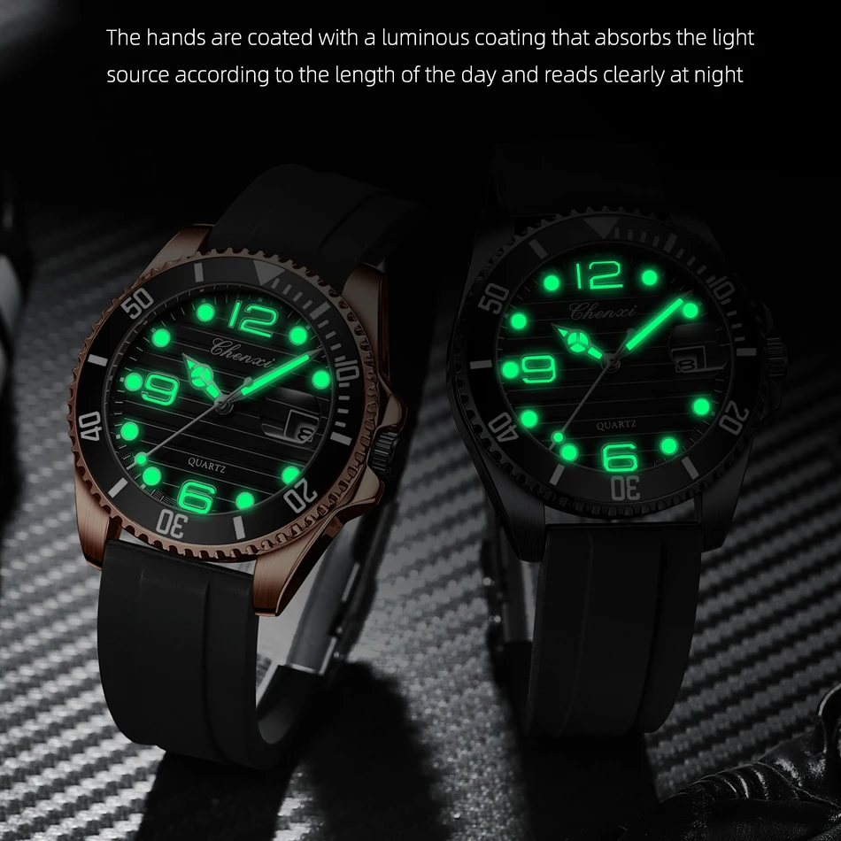 CHENXI Sports Watch For Men Waterproof Luminous Hands Calendar Quartz Watches High Quality Casual Silicone Wristwatch Clock Man