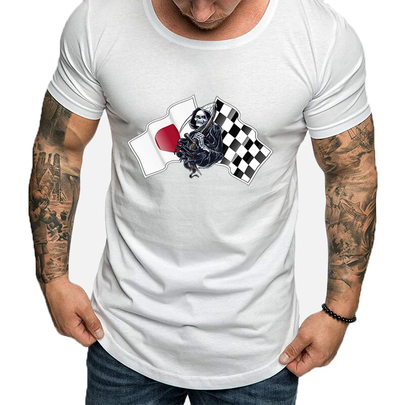 

Japanese Scythe Skull T-Shirt Element Summer Print Short Sleeve Men's Fashion O Neck Quick Dry Top Sports Street Hip Hop Clothes
