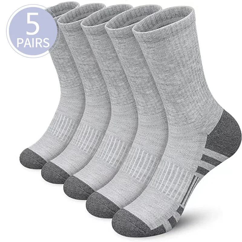 5 Pairs Men's Athletic Socks Sport Running Calf Socks Performance Cushioned Breathable Outdoor Crew for Men Women