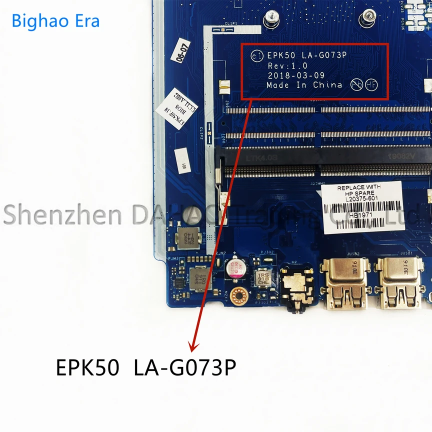 para hp 15t-da 15-da Motherboard Laptop com Intel Cpu Ddr4 N4000 N5000 Epk50 La-g073p Sps: L20375601 L20375-601 L20375001 - Imagem 3
