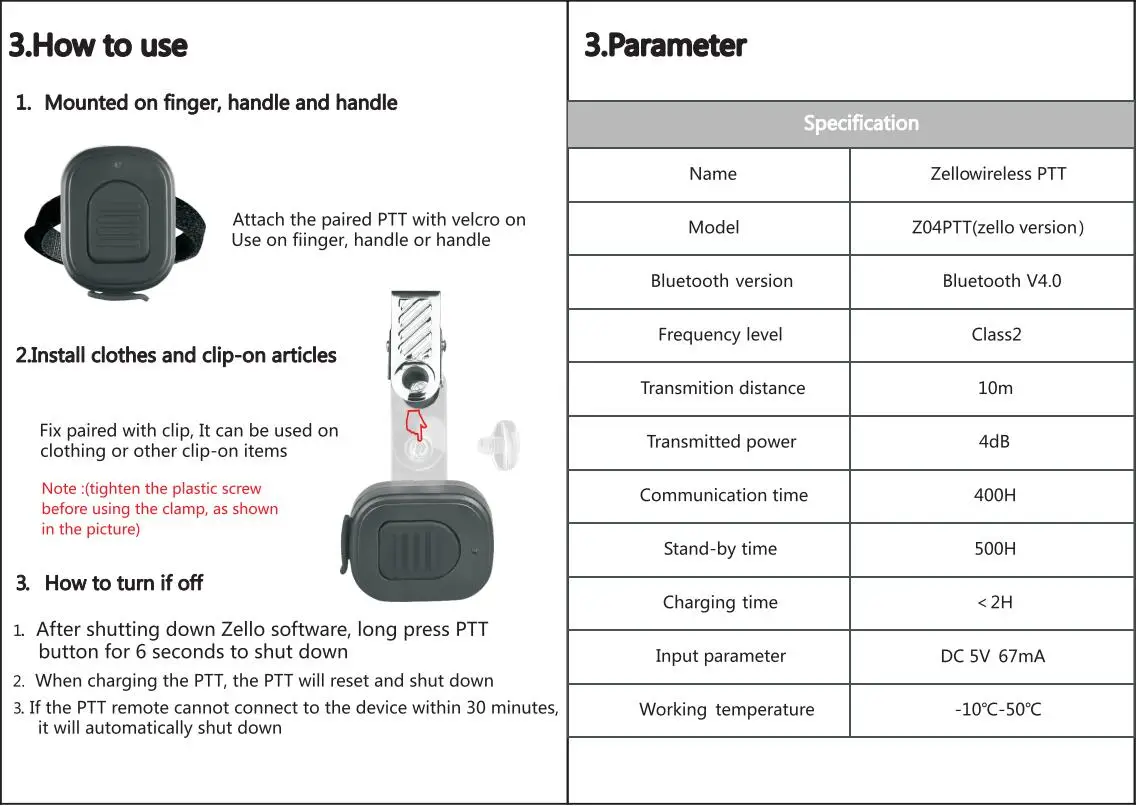 Wireless PTT Controller Z04 Hands-Free Walkie Talkie Button for Android iOS Mobi