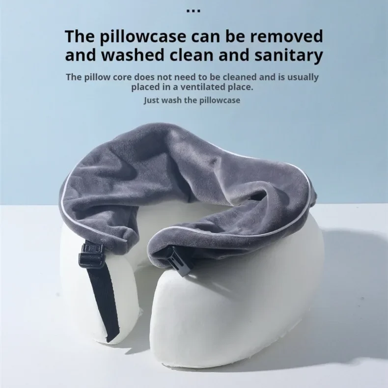 New Portable U-Shaped Memory Foam Pillow with Fleece Cover Airplane Neck Support Travel Pillow for Comfortable Sleep On-the-go