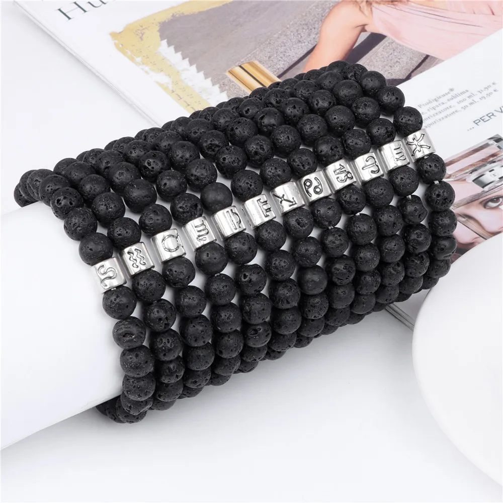 Lava Stone Diffuser Bracelet With Leo Zodiac Charm - Natural Volcanic Oil Aromatherapy Bracelet