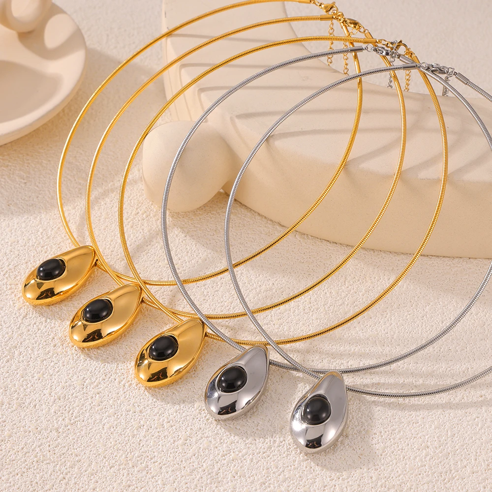 Trendige Seilkette Natur Achat Anhänger Halskette für Frauen mit Edelstahl Schmuck Großhandel – Detail 10