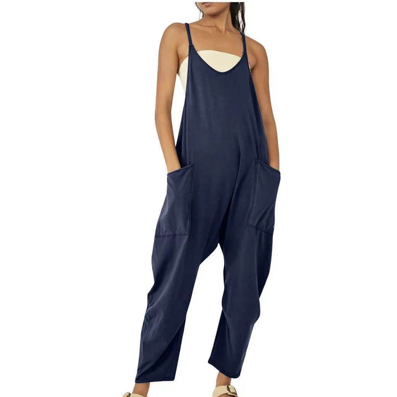 2023 Summer New Solid Color Y2K Off Shoulder Pockets Jumpsuits Women Casual Personality Comfortable All-match Women's Clothing