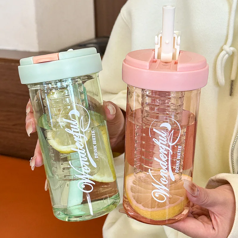 

High temperature resistant water cup for girls, new high aesthetic straw cup, student portable tea separation plastic cup