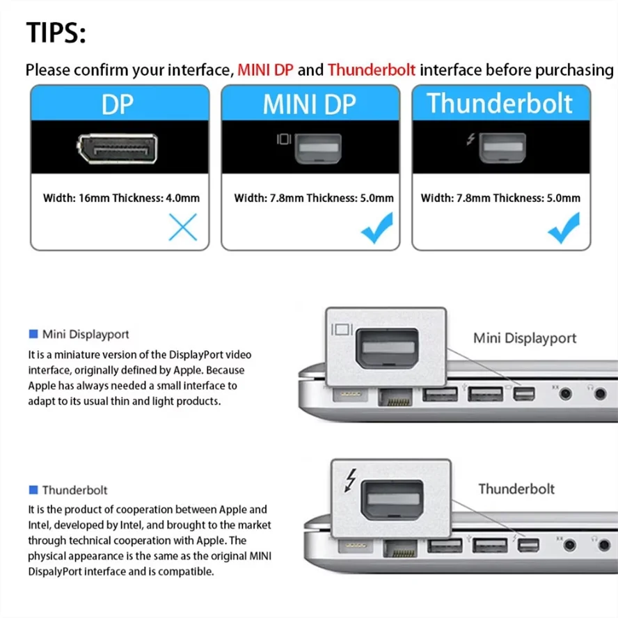 Adattatore Mini DP Thunderbolt a HDMI compatibile, convertitore connettore 4K 2K 1080P per MacBook, Surface, Laptop, TV, Monitor, Proiettore - immagine 4