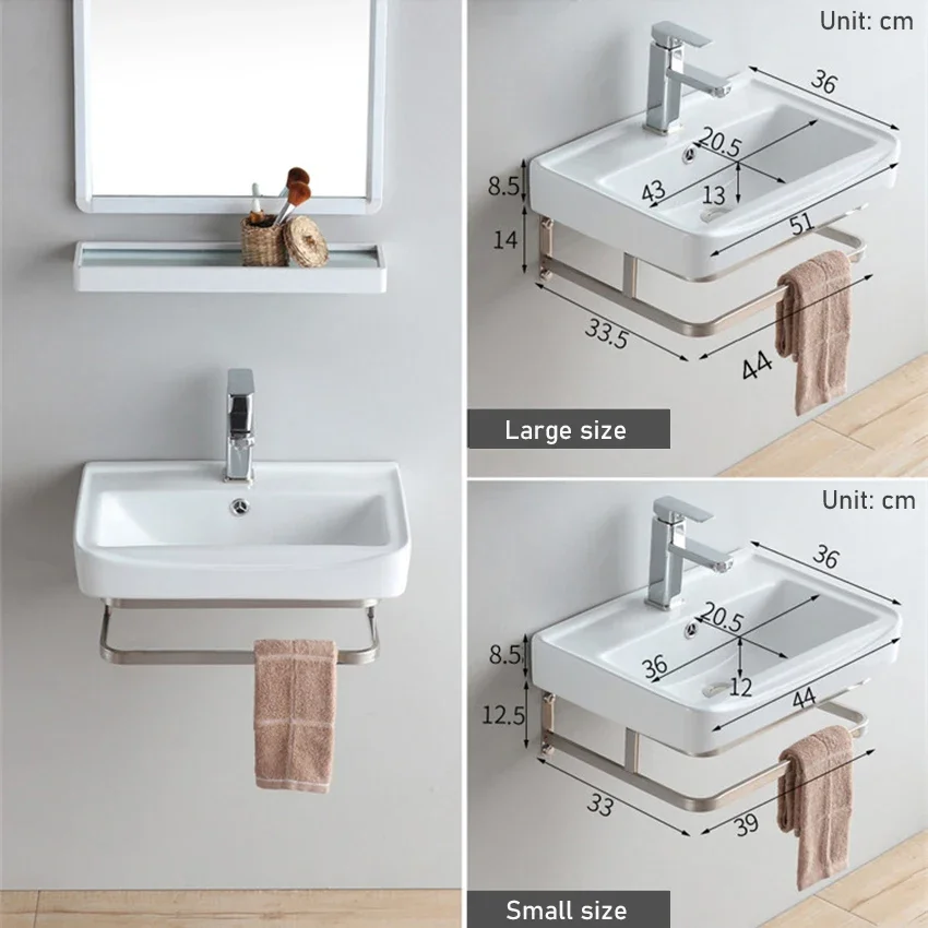 

Household Balcony Wash Basin Simple Assembly Washbasin Small Unit Bathroom Ceramic Washbasin Sink With Stainless Steel Bracket