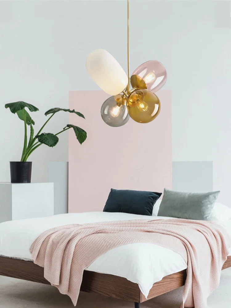 

Glass Pendant Light Room Decor Candy Colors Chandelier Nordic Led Hanging Light Fixtures Bedroom Luminaire Hanglamp Woonkamer