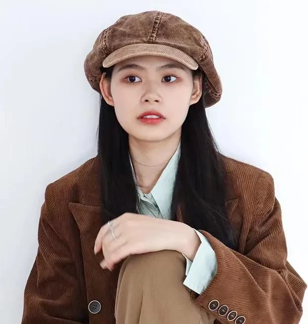 Y2K Big Winter Retro Corduroy Cloud Octagonal Hats for Women