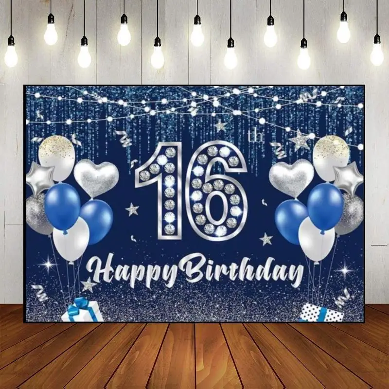 Happy 16Th Birthday Vintage Background Photography Fondali Red Hotwheels Party Schoolring Decoration Bambini Sweet Golden Boy