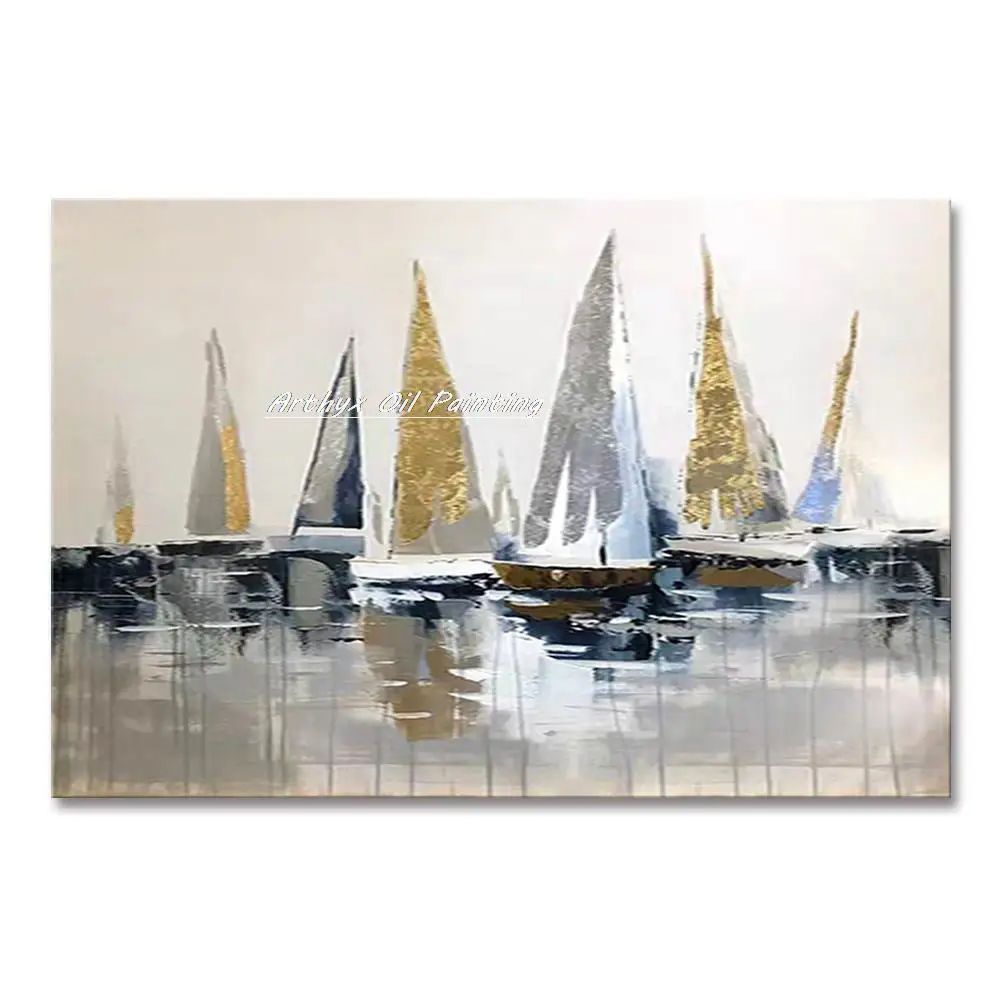 ZOPT276  huge modern abstract hand painted sail boat art OIL PAINTING ON CANVAS 