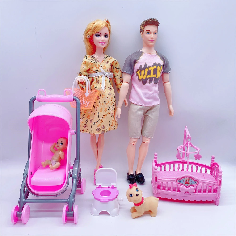 30cm Ken e Barbie Dolls Grávida com Barrigas Grandes, Família de 6 Set,  Finja Jogar Brinquedos das Meninas