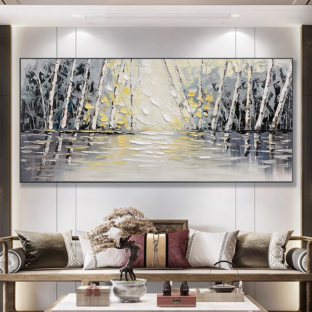 

Hand Painted Oil Painting Forest Oil Painting on Canvas Living room Wall Decor Textured Wall Art Abstract Landscape Art Decor