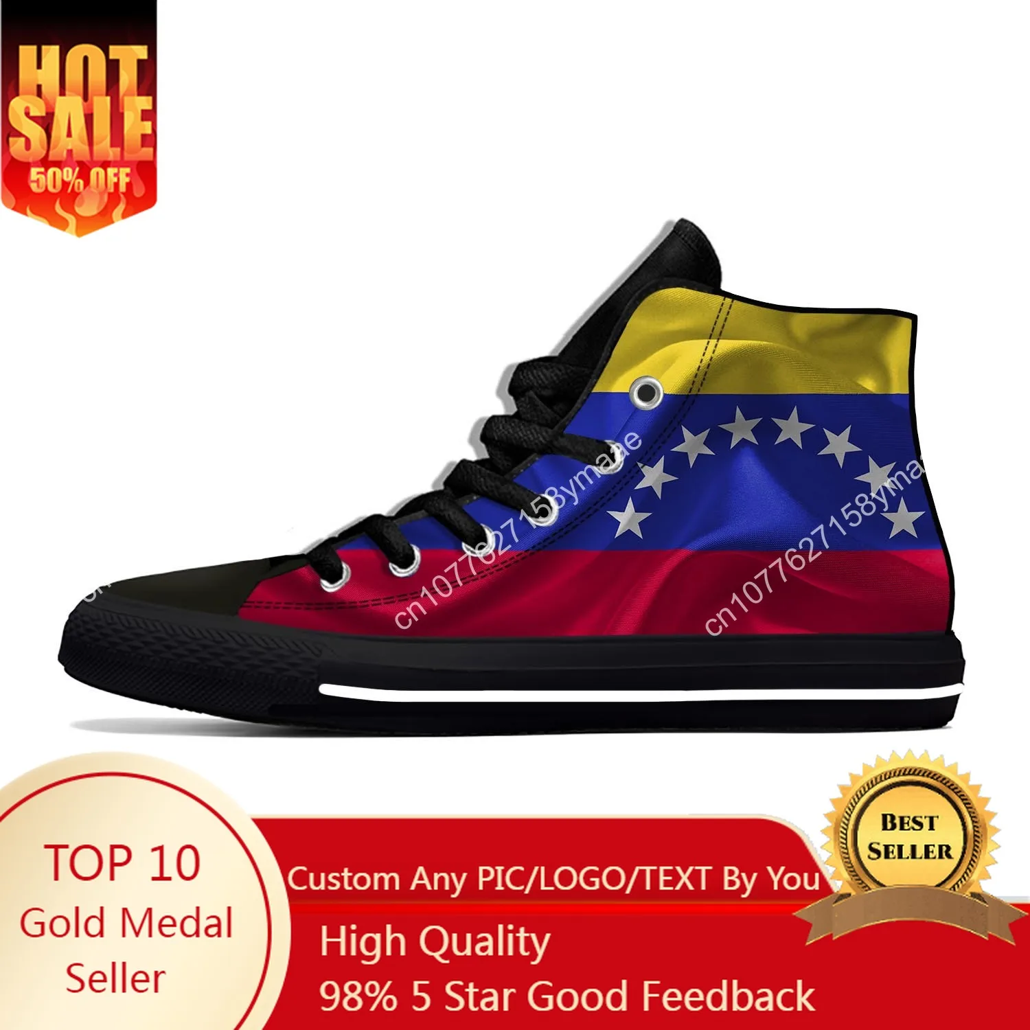 Venezuela Venezuelan Flag Patriotic Fashion Funny Casual Cloth Shoes High Top Lightweight Breathable 3D Print Men Women Sneakers