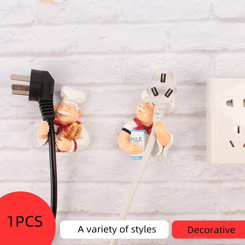 

Лидер продаж, новая мультяшная полка для хранения электрических линий шеф-повара, креативная домашняя вилка, кронштейн для сортировки, кухонный шеф-повар, крючок с приклеивающимся крючком