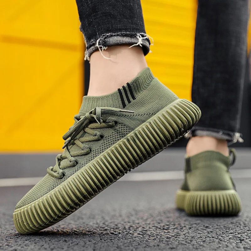 2024 New Casual Slip On Ankle Socking Boots Brand Kintted Autumn Boots Men Designer Lace Up Soft Loafers Platform Sneakers Males