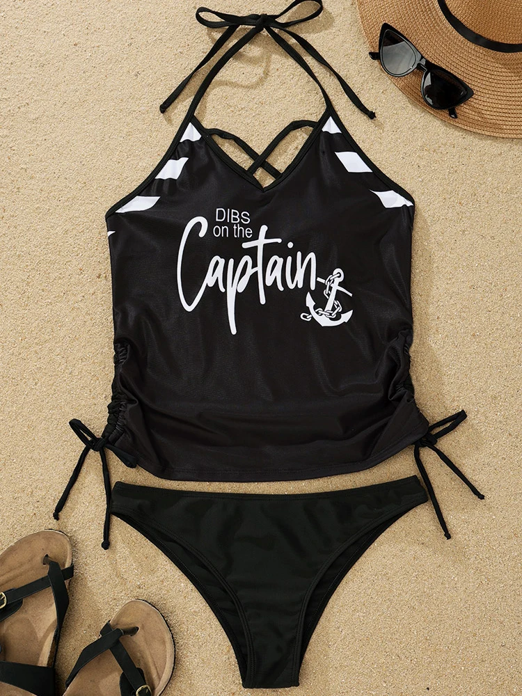 

2023 Dibs On The Captain Anchor Halter Tankini Set Swimwear Women Summer Bathing Suits Tankini Beachwear Sexy Bikini Swimdress