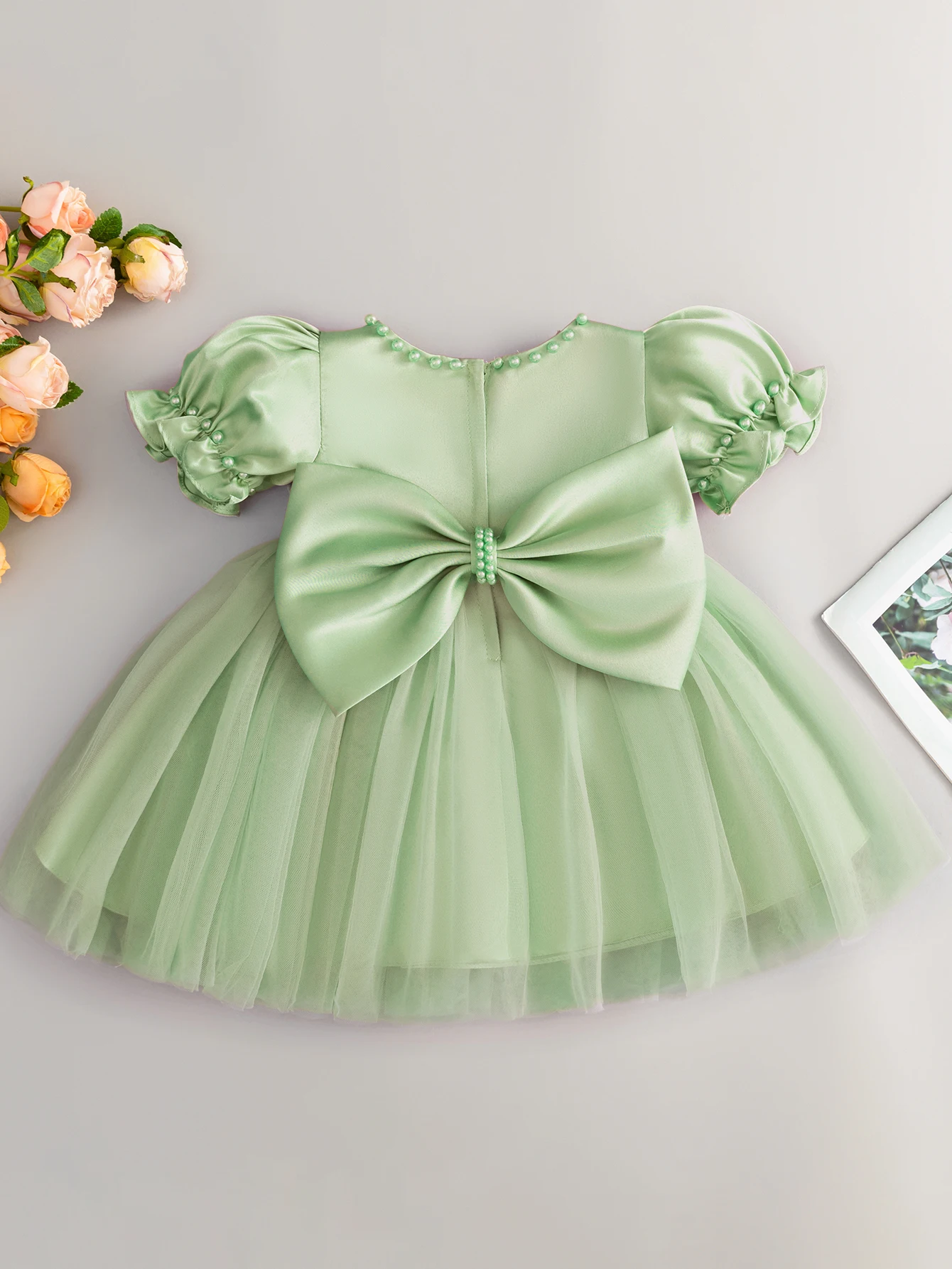 Elegant Sky Blue Satin Princess Dress for Girls with Bowknot - Ideal for Special Occasions