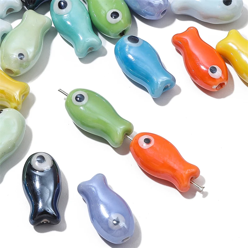 2 Stück Retro kleine Fischperlen aus Keramik, lose Perlen für Schmuckherstellung, Basteln, handgefertigte DIY-Armband-Accessoires – Detail 4