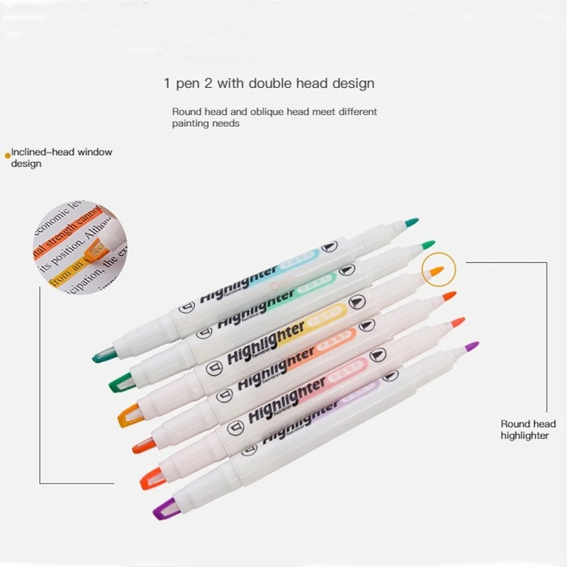 6Pcs/Set Kwaii Writing Double Tip Highlighter Pen Macaron Color Japanese  Manga Markers Midliner Pastel highlighters - AliExpress