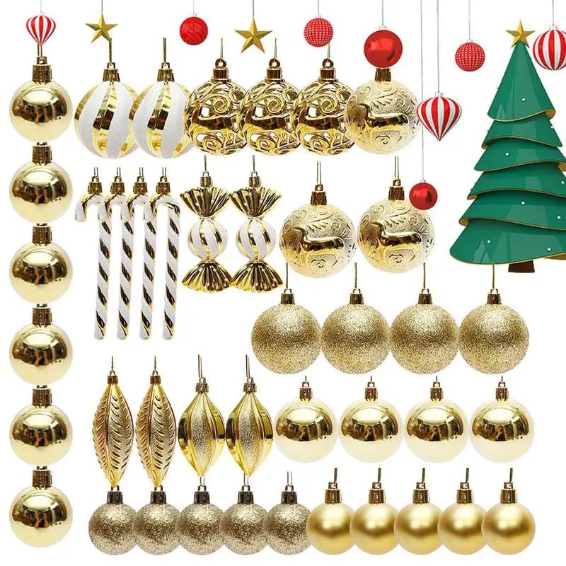 

Gold Christmas Balls 40PCS Christmas Ball Shatterproof Golden Candycane Christmas Ornaments 12 Designs Hangings Balls Christmas