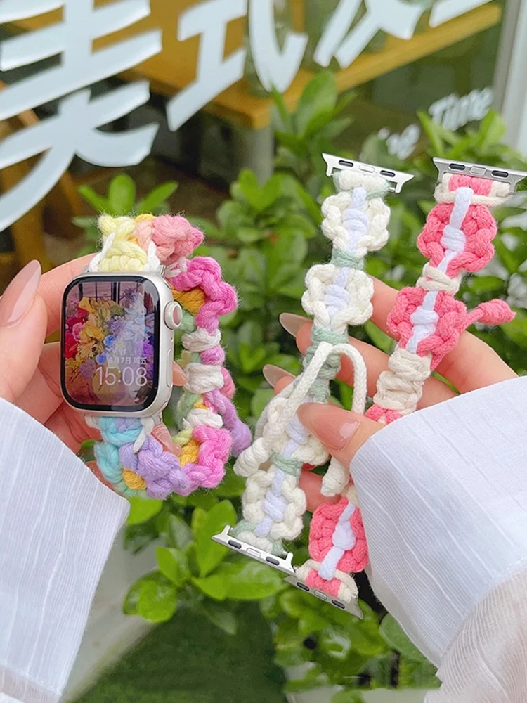Vibrant Rainbow Flower Nylon Weave Band