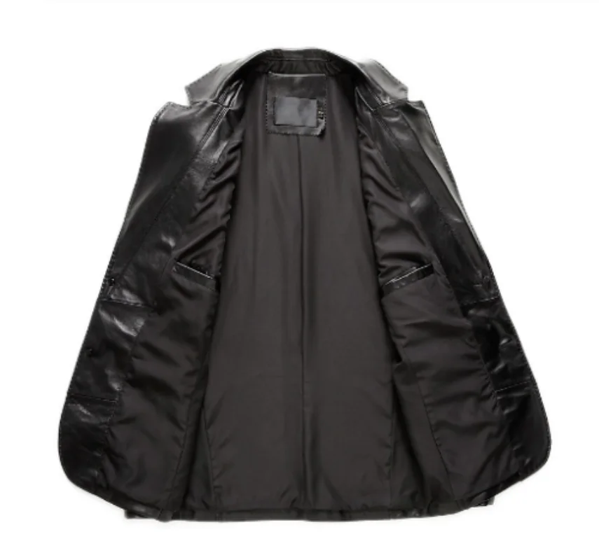 

Leather Black Blazer Coat Pure Lambskin Two Button Men Classic Genuine Jacket