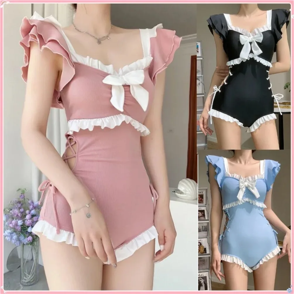 

Kawaii Swimsuit Women Bikini One-Piece Monokini Sexy Push Up New Korean Fashion Swimwear Girls Padded Beach Wear Swimming Summer