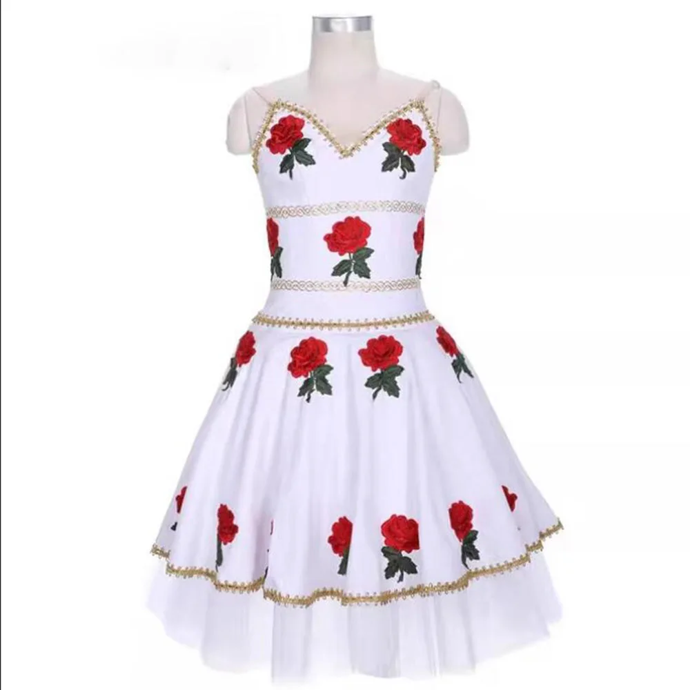 The Awakening oF Flora Ballet Dress Flower Pattern Decoration, White Ballet Skirt For Performance Retail