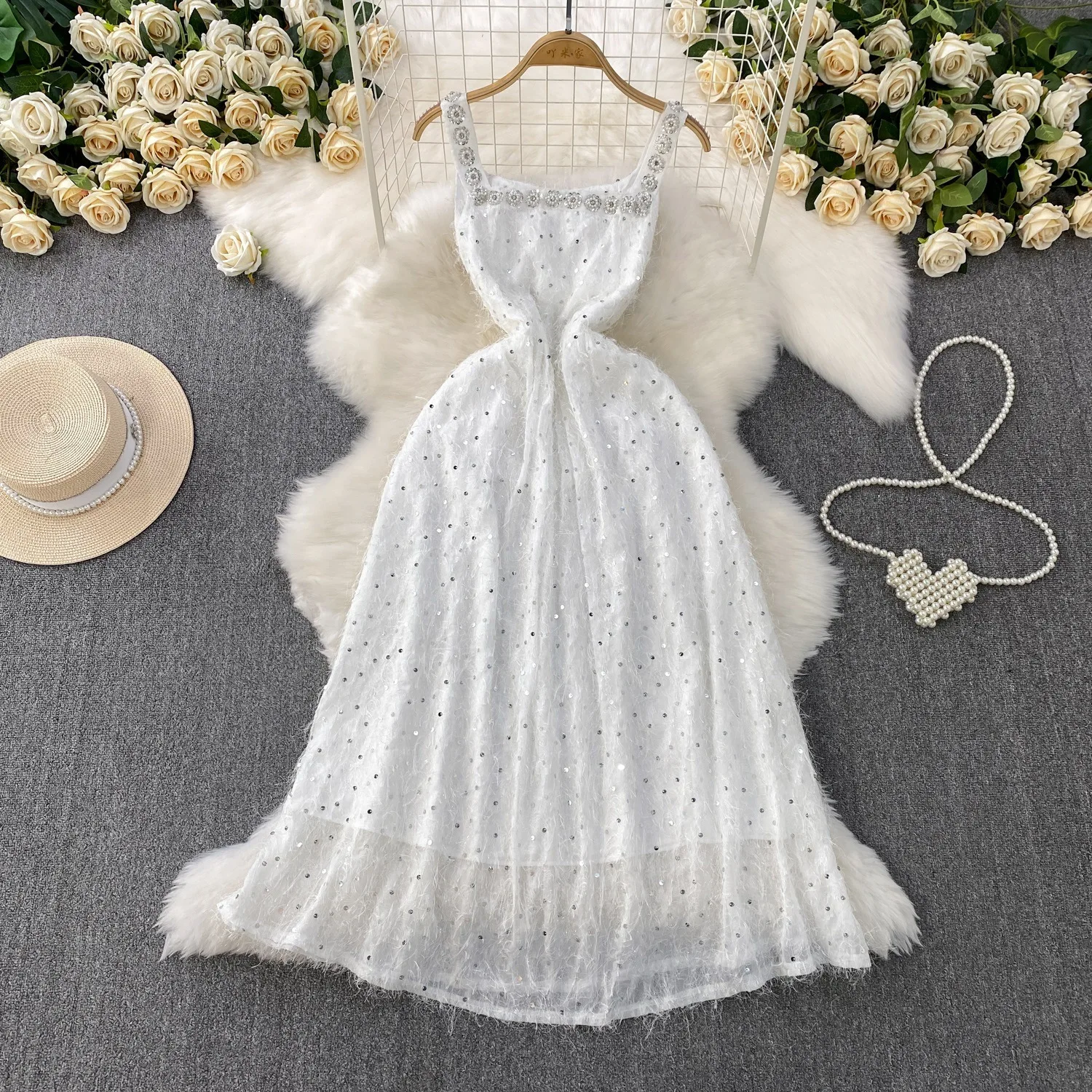 Elegant Runway Luxury Formal Evening Dresses Women Fringed Tassel Summer  Long Sequins Dress White Prom Party Midi Vestidos Tulle - AliExpress  200000345