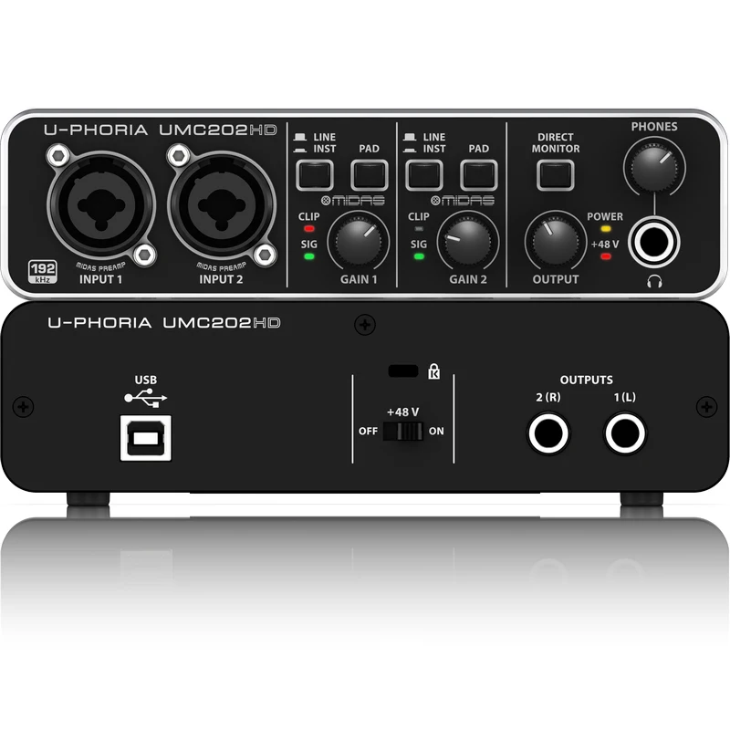 BEHRINGER UMC202HD USB Audio Interface Computer Recording Livestream  External Sound Card Guitar Musical Instrument Mixer Preamps