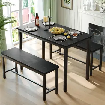 Dining Table Set for 4, 3Piece Kitchen Table with 2 Benches 1