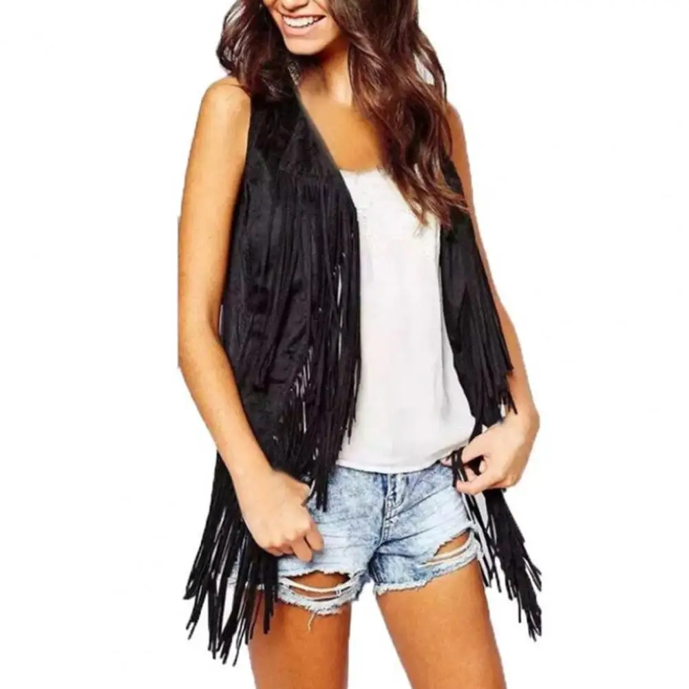 Women Cardigan Vest Tassel Fringed Solid Color Vintage Western Sleeveless Outwear Tops Stage Performance Lady Waistcoat Jacket men vest cool western solid color solid color men waistcoat for daily wear vest waistcoat