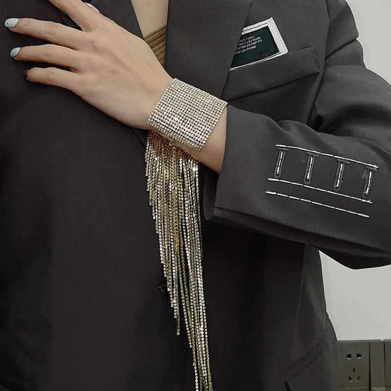 GSOLD Exaggerated Super Shiny Wide Fringe Bracelet Full Rhinestone