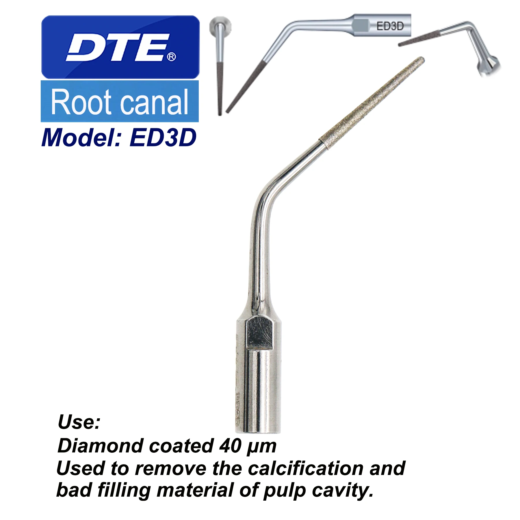 

Woodpecker DTE Dental Ultrasonic Scaler Root Canal Endodontic Diamond Tips ED3D Remove The Calcification Bad Filling NSK SATELEC