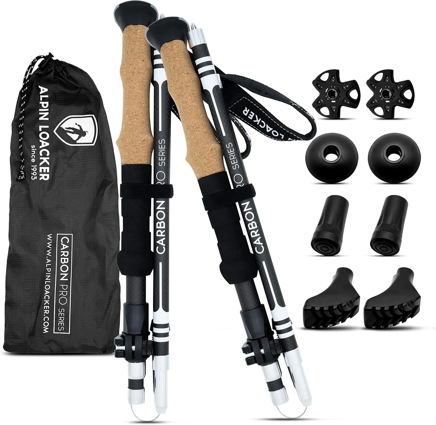 Collapsible Trekking Poles for Hiking: Carbon or Aluminum, Ultra Lightweight, Adjustable with Cork Grip