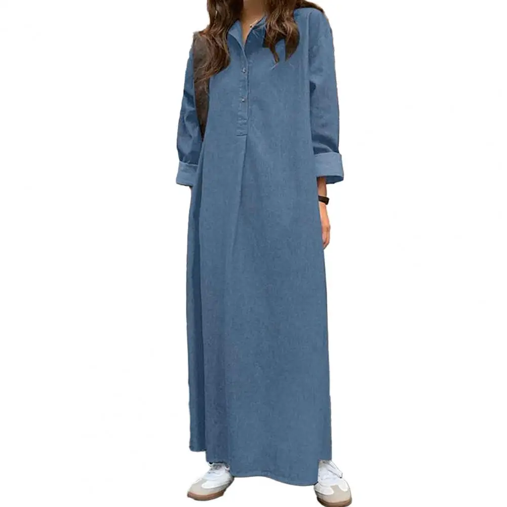 

Ladies Dress Lightweight Women Solid Color Dress Oversized Solid Color Maxi Dresses with Turn-down Collar Long for Women's