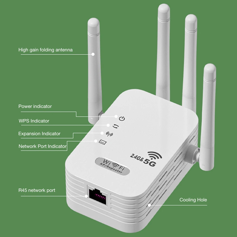 High-Speed Dual Band WiFi Signal Booster - Long Range Network Extender