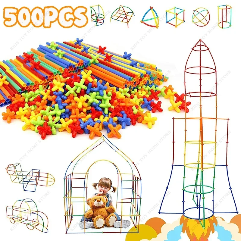 StrawConstructorSTEMBuildingToys500PCSStrawsConnectorsBuilding