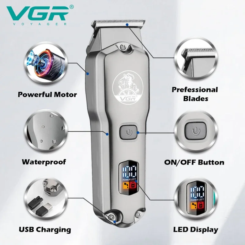 VGR Original Waterproof Combo Set Professional Hair Trimmer Rechargeable Hair Cipper for Men Electric Hair Cutting Machine V-675 5