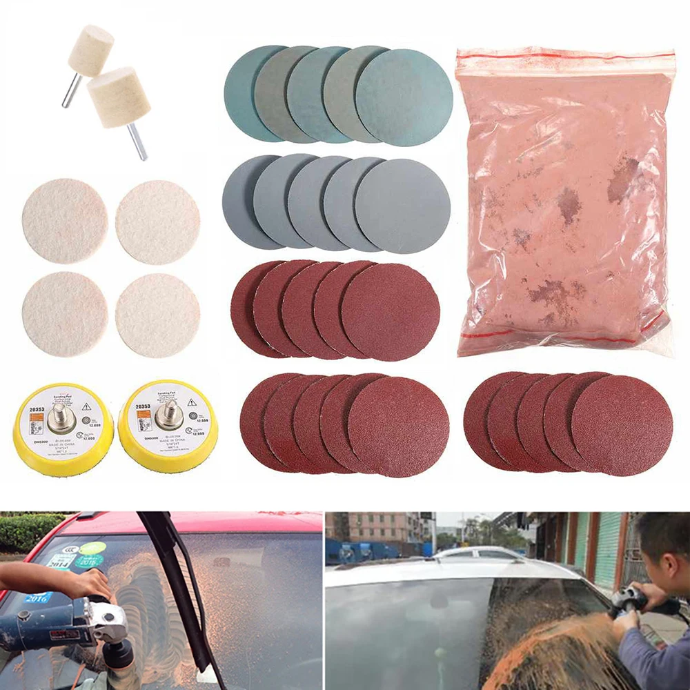 

32Pcs/Set 8 OZ Cerium Oxide Powder Watch Glass Screen Windows Polishing Kit Cleaning Scratch Removal Polishing Backing Pad