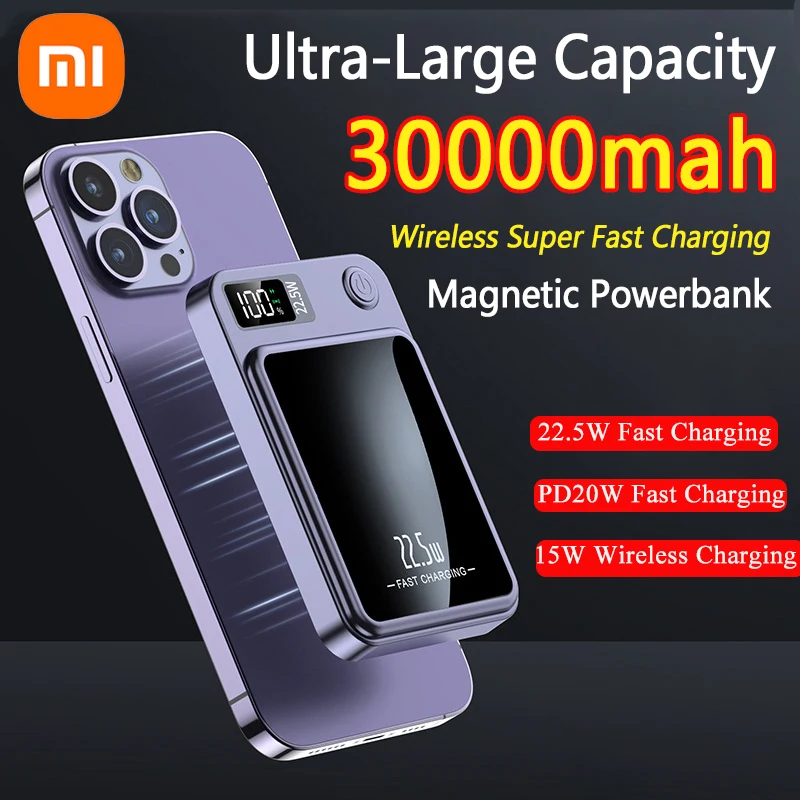 

Xiaomi 30000mAh Magnetic Power Bank 22.5W Wireless Fast Charging Powerbank For IPhone 15 14 13 Samsung Huawei Magnetic Charger