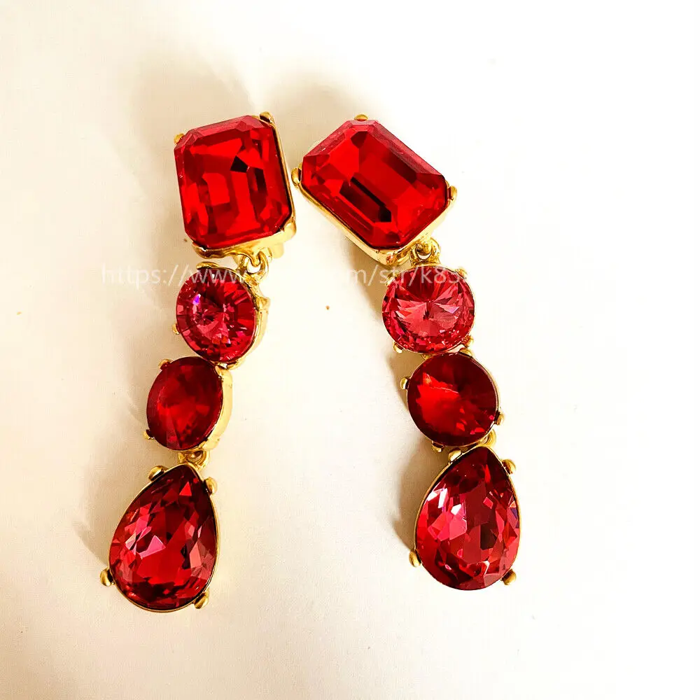 

Oscar De La Renta VTG Golden red crystal zircon clip earrings
