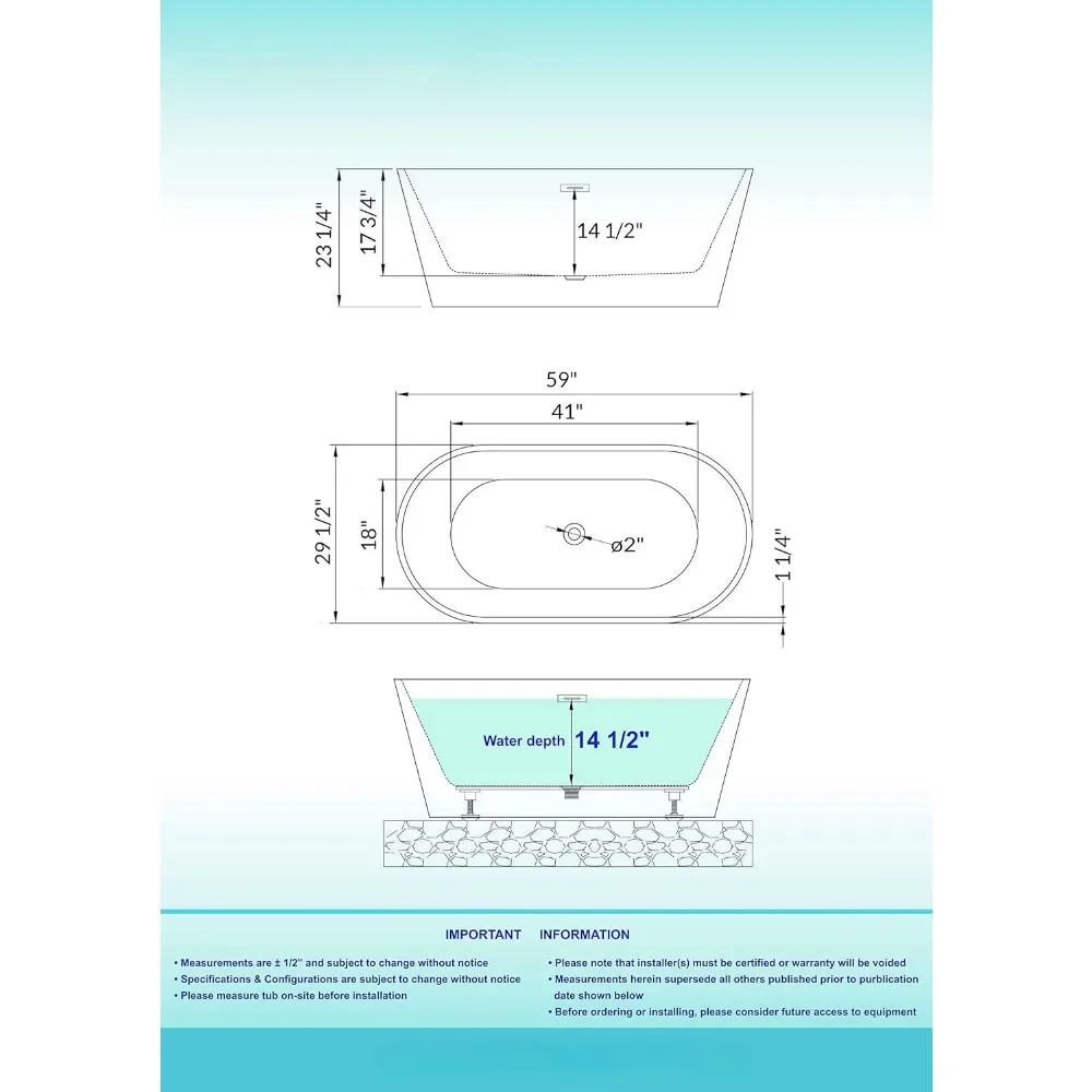 59" Freestanding Bathtub with Bathtub Spa Pillow，Bottom with Stainless Steel Bracket Makes，1- 2 Persons Bathing， Luxury Bathtub 6