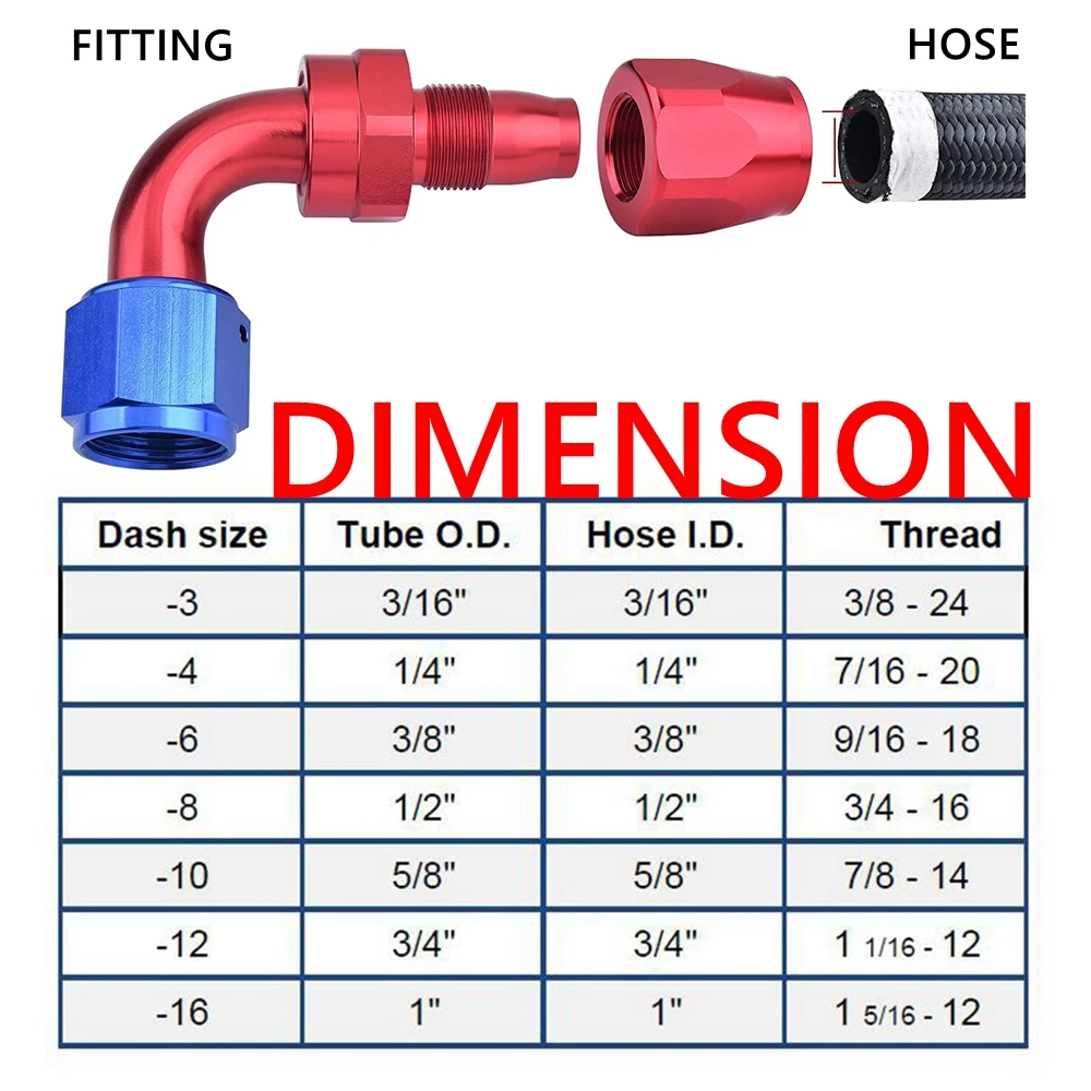 Universal AN4/AN6/AN8/AN10/AN12 Straight 0&deg;/45&deg;/90&deg;/180&deg; Degree CPE Oil Fuel Swivel Hose End Fitting Oil Hose End Adaptor Kit