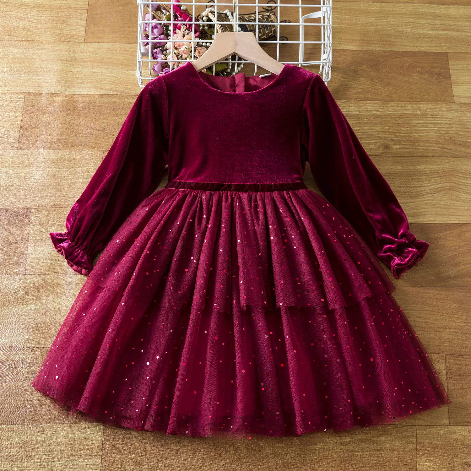 

2023 New Girls Christmas Dress for Girls Kids Autumn Full Sleeve Sequined Tulle Tutu Princess Wedding Birthday Party Clothing