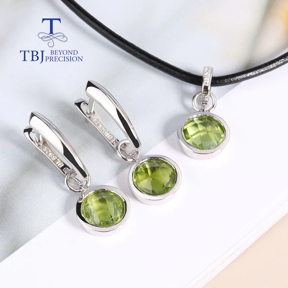 

Green peridot briolette cut Natural Gems Fine Jewelry 925 Silver Jewelry Set Necklace Earring for women and girl gift