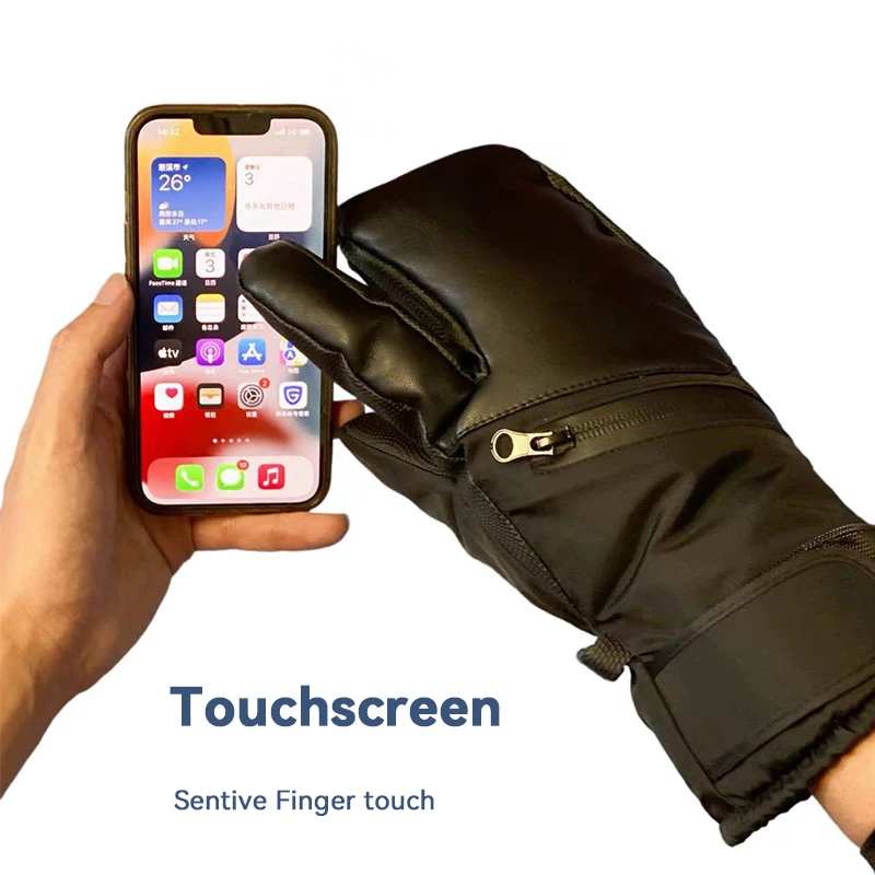 Men Women Teens Winter Warm Skiing Gloves Water Repellent Thickened Warm Touch Screen Five Fingers Mittens for Ski&Snowboard 4